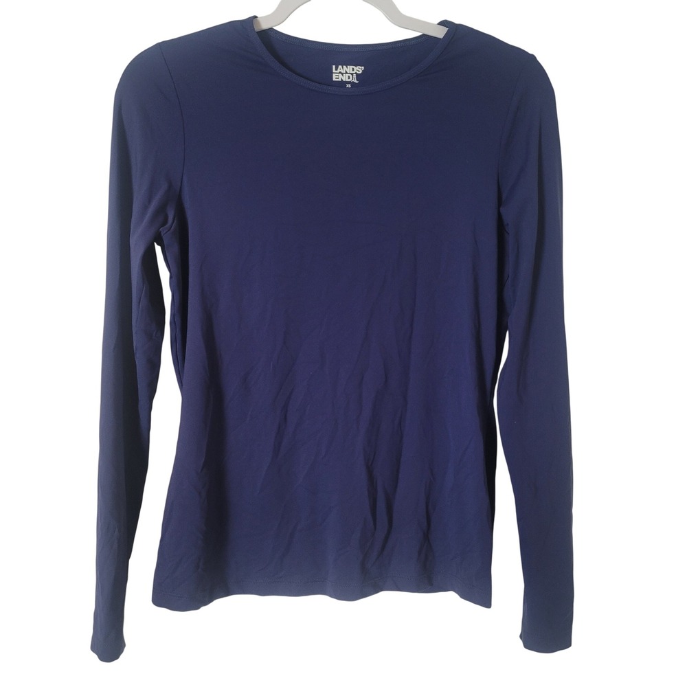Lands End Women Size XS Navy Blue Long Sleeve Rash Guard Stretch Shirt Top Beach